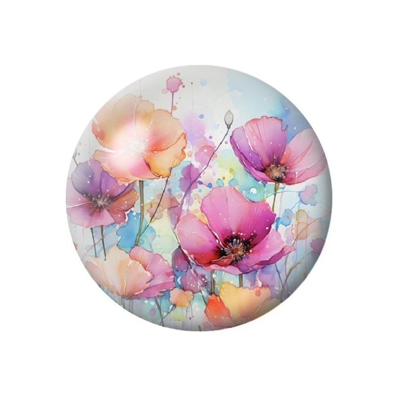 Cabochon en Verre Illustré Fleurs 12 à 25mm