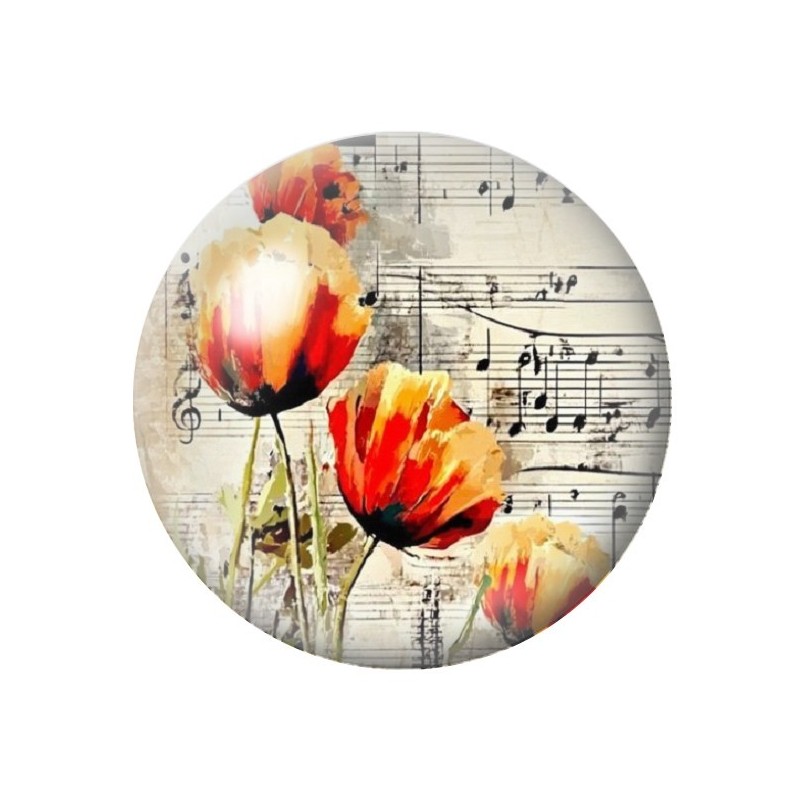 Cabochon en Verre Illustré Fleurs 12 à 25mm