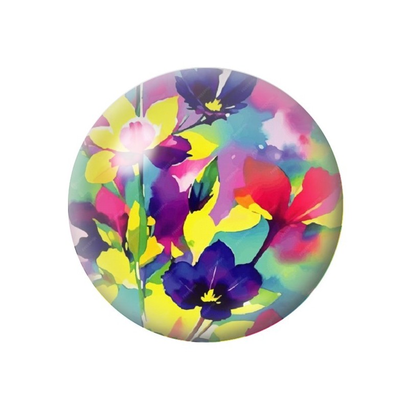 Cabochon en Verre Illustré Fleurs 12 à 25mm