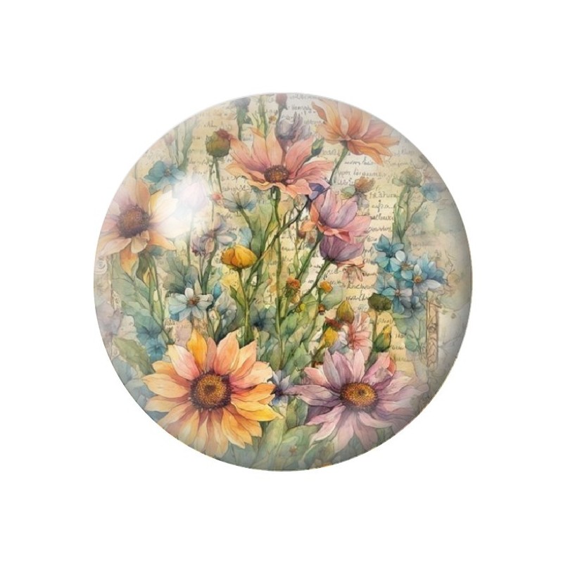 Cabochon en Verre Illustré Fleurs 12 à 25mm