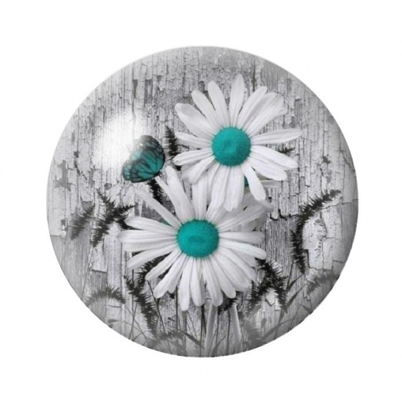 Cabochon en Verre Illustré Fleurs 12 à 25mm