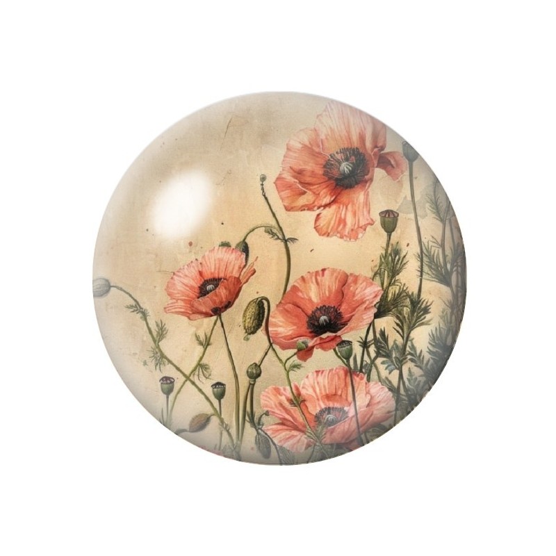 Cabochon en Verre Illustré Fleurs 12 à 25mm
