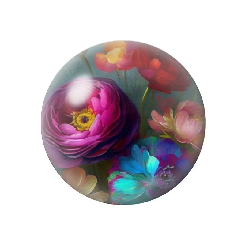 Cabochon en Verre Illustré Fleurs 12 à 25mm