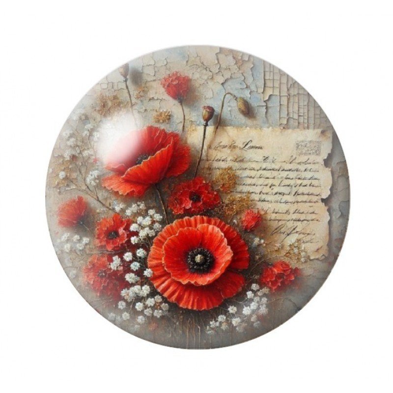 Cabochon en Verre Illustré Fleurs 12 à 25mm