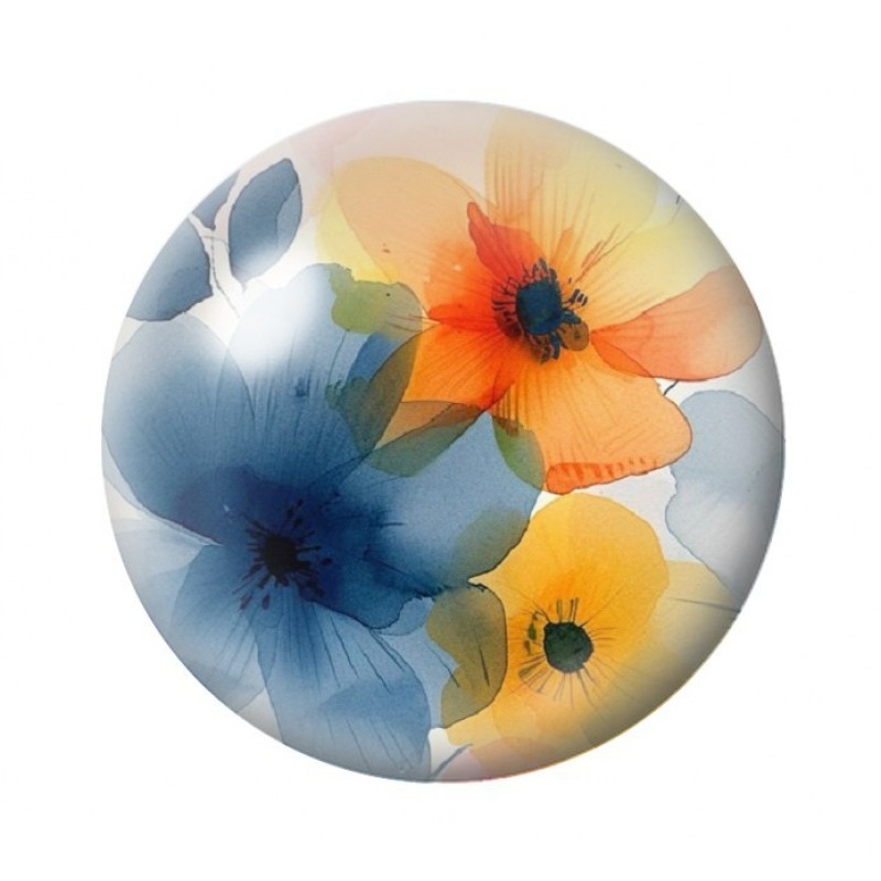 Cabochon en Verre Illustré Fleurs 12 à 25mm