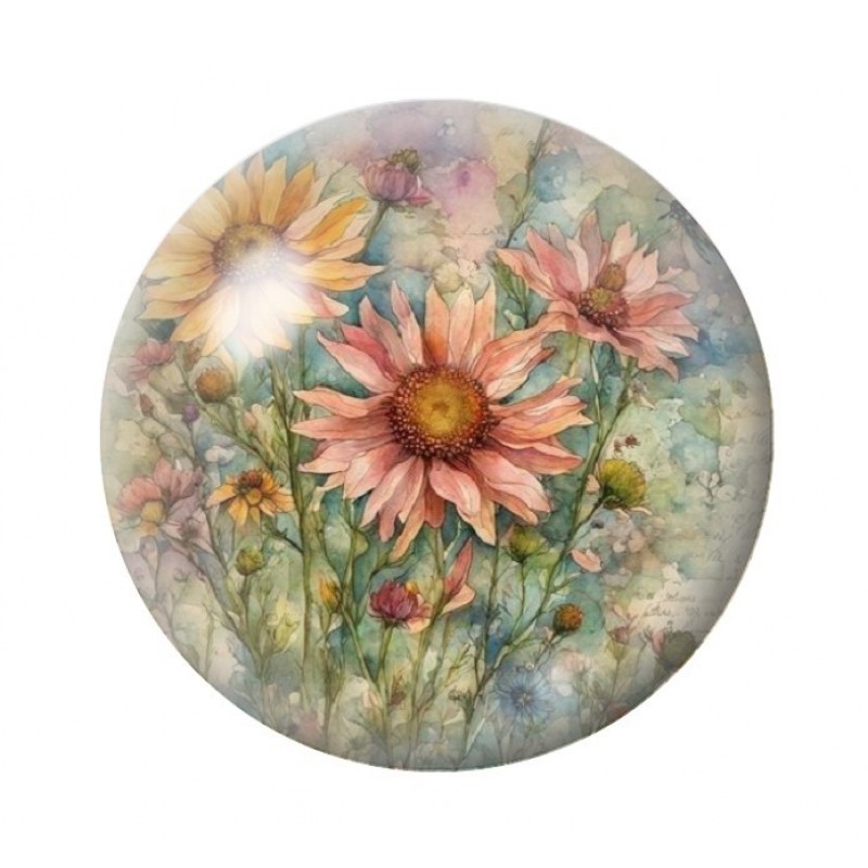 Cabochon en Verre Illustré Fleurs 12 à 25mm