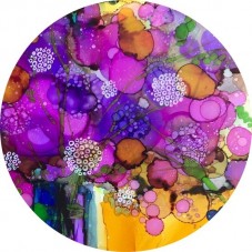 Cabochon en Verre Illustré Fleurs Violettes en Encre Fluide 12 à 25mm
