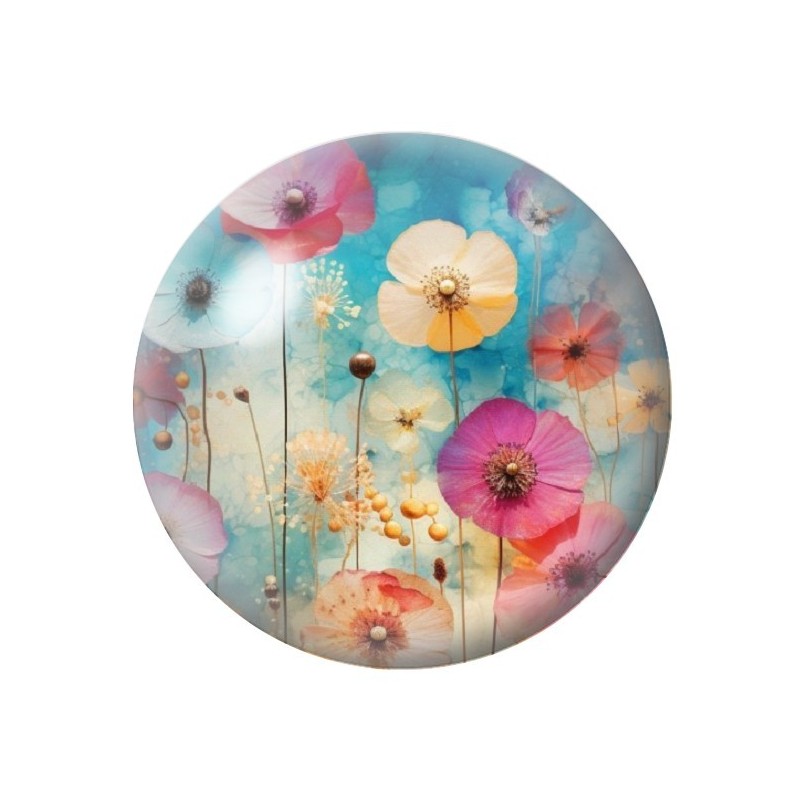 Cabochon en Verre Illustré Fleurs 12 à 25mm