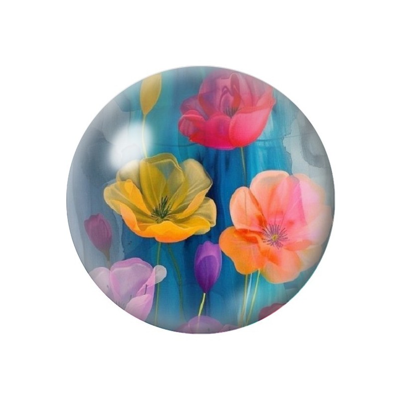 Cabochon en Verre Illustré Fleurs 12 à 25mm