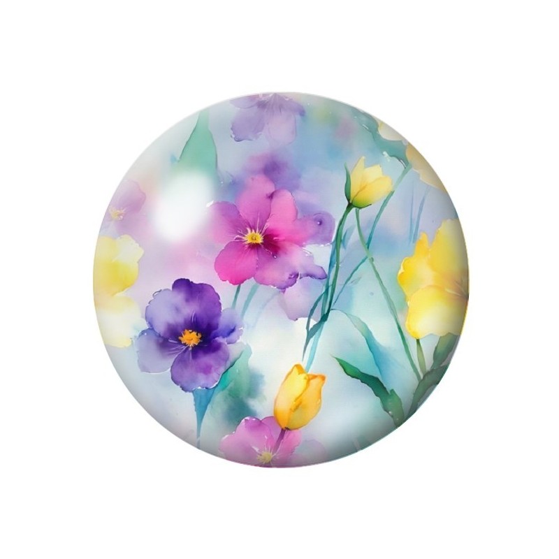 Cabochon en Verre Illustré Fleurs 12 à 25mm
