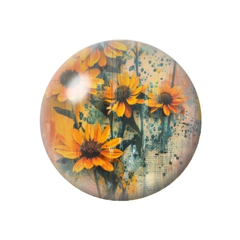 Cabochon en Verre Illustré Fleurs 12 à 25mm