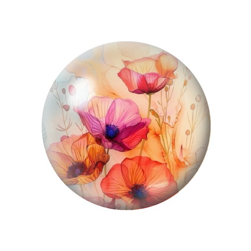 Cabochon en Verre Illustré Fleurs 12 à 25mm
