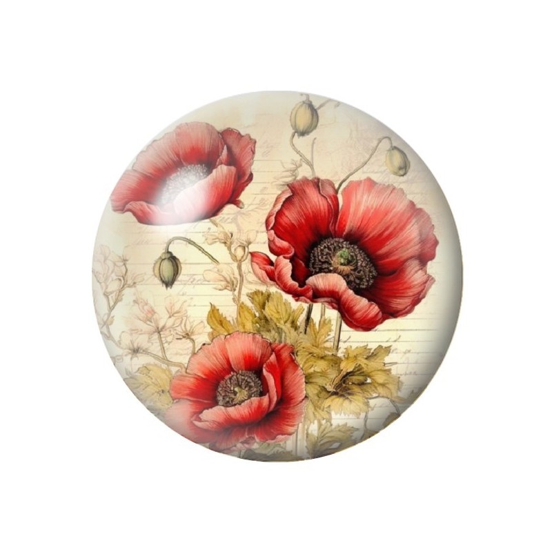 Cabochon en Verre Illustré Fleurs 12 à 25mm