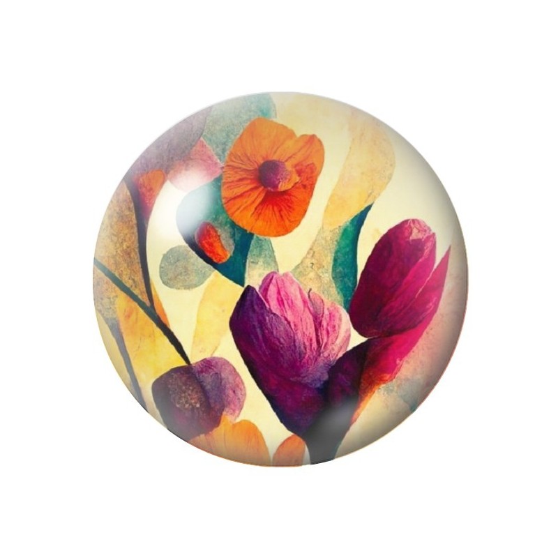 Cabochon en Verre Illustré Fleurs 12 à 25mm