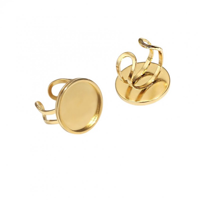 Support Bague Ajustable Doré en Acier Inoxydable pour Cabochon 18mm