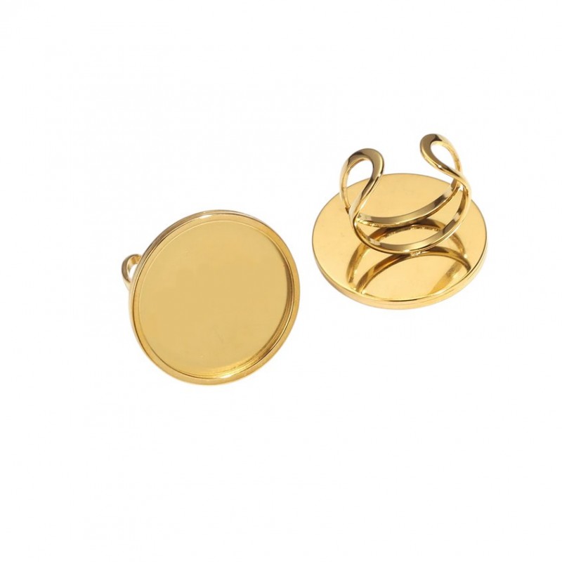 Support Bague Ajustable Doré en Acier Inoxydable  pour Cabochon 25mm
