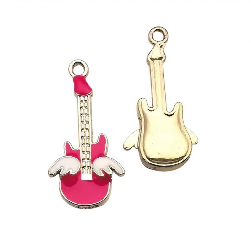 2 Breloques Guitare Électrique en Émail Métal Doré 32x16mm