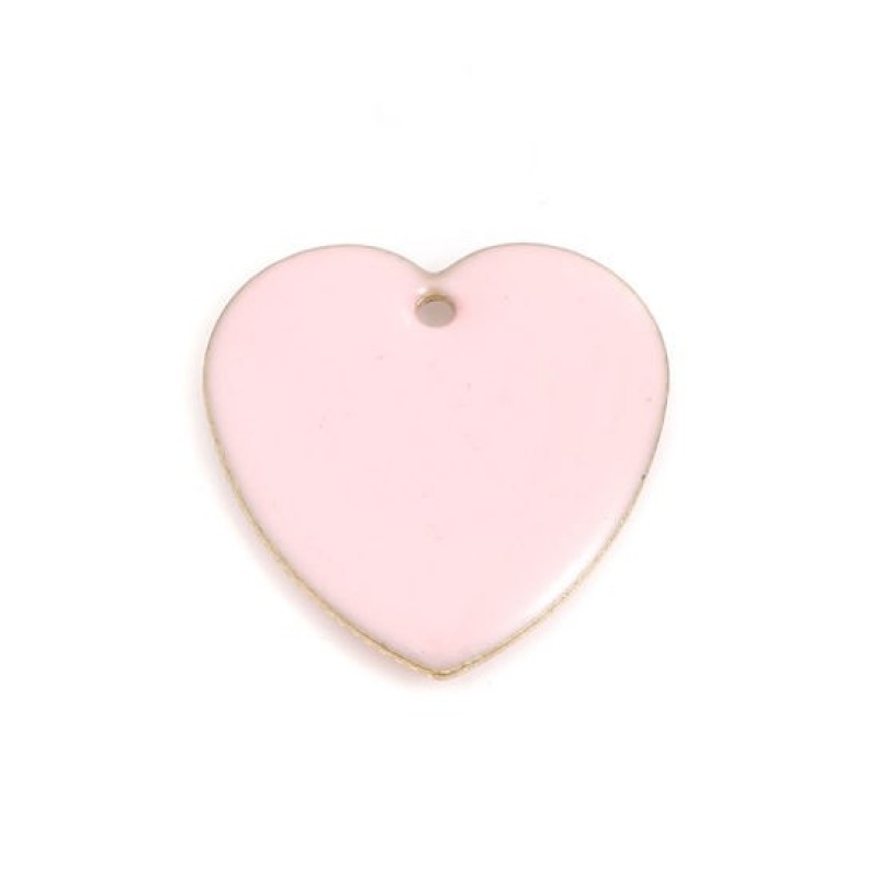 2 Breloques Coeur en Émail Rose 16mm Saint Valentin