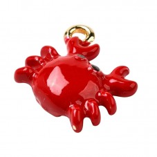 2 Breloques Crabe en Émail Rouge Métal Doré 16x13mm