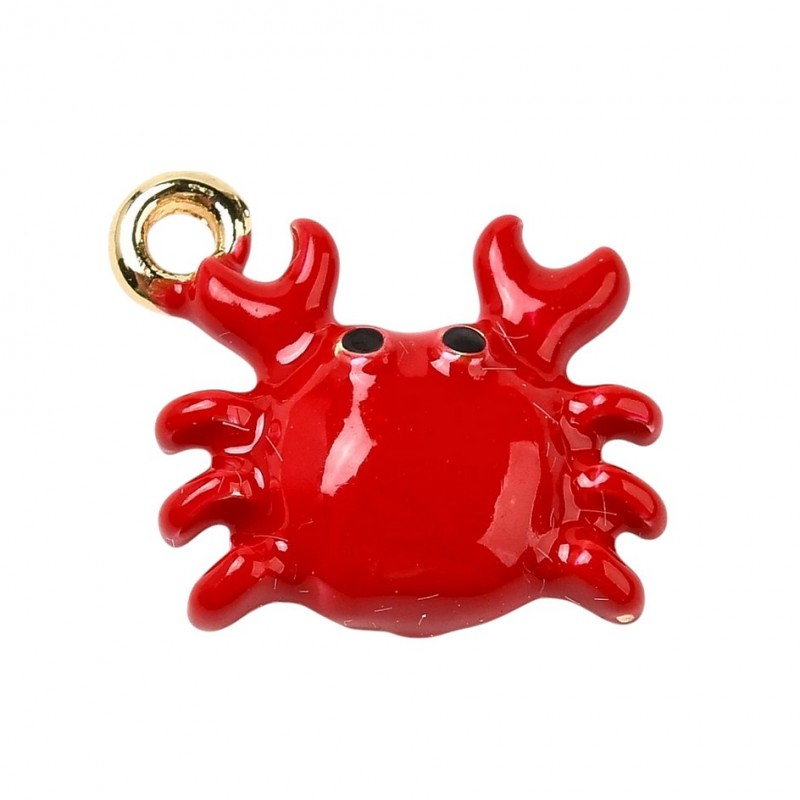 2 Breloques Crabe en Émail Rouge Métal Doré 16x13mm