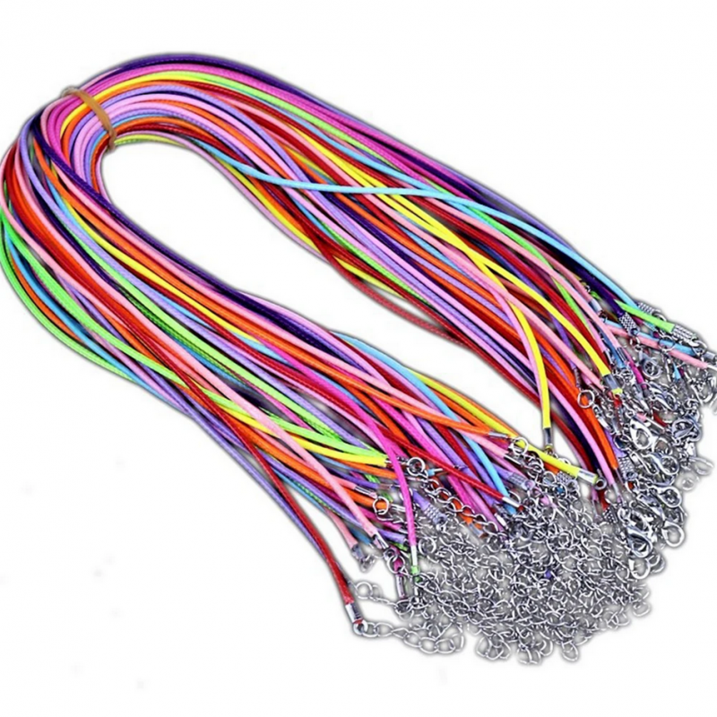 5 Colliers en Cordon Ciré 1,5mm Métal Argenté 45cm de long