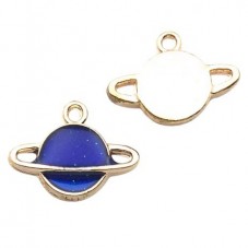 2 Breloques Planète Dorée en Émail 17x12mm