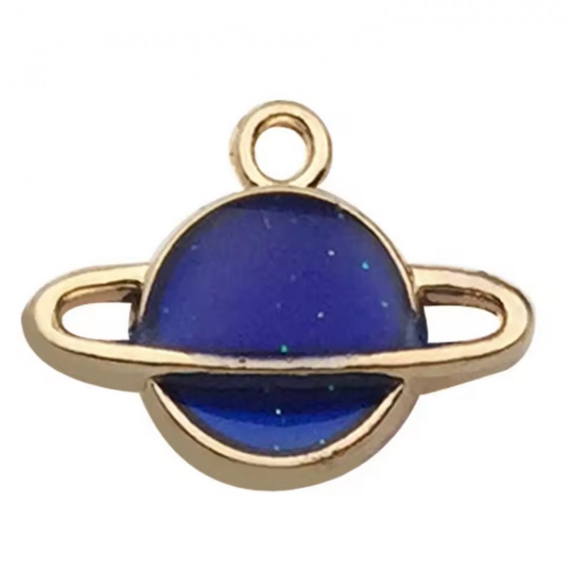 2 Breloques Planète Dorée en Émail 17x12mm