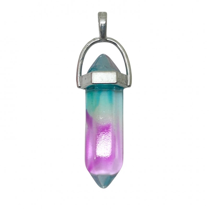 Pendentif en Verre Teinté Bleu/Rose 4cm
