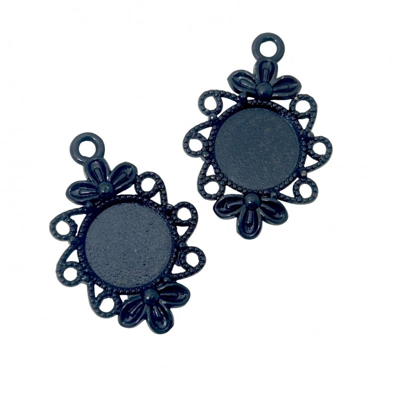 2 Supports Pendentif Noir pour Cabochon 12mm
