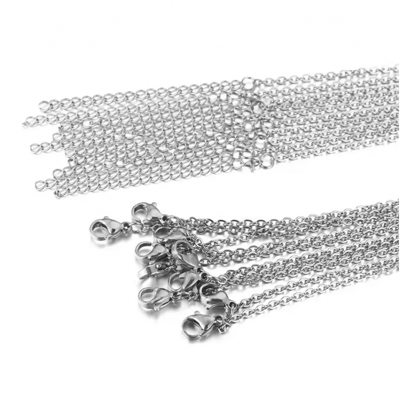 Collier Chaîne Fine 1,5mm Argenté ou Doré en Acier Inoxydable 45cm Long