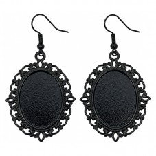 1 Paire de Support Boucle d'Oreille Crochet Bronze Argenté ou Noir pour Cabochon 18x25mm