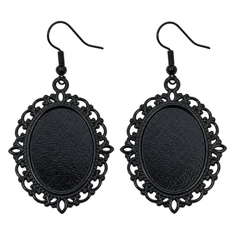 1 Paire de Support Boucle d'Oreille Crochet Bronze Argenté ou Noir pour Cabochon 18x25mm