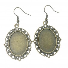 1 Paire de Support Boucle d'Oreille Crochet Bronze Argenté ou Noir pour Cabochon 18x25mm