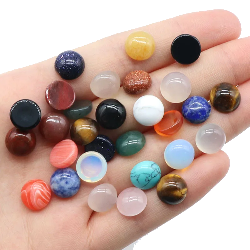 10 Cabochons en Pierre Naturelle Coloris Aléatoires 10mm