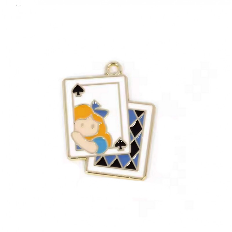 Breloque Carte Alice au Pays des Merveilles en Émail Métal Doré 28x22mm