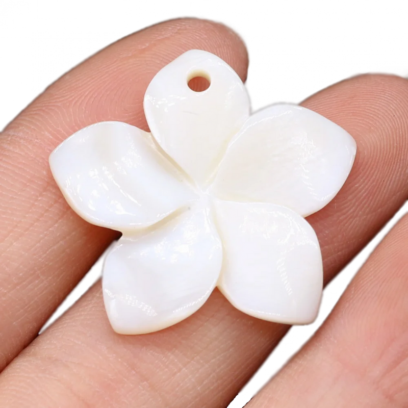 Breloque Pendentif Fleur en Nacre Coquillage Naturel d'Eau Douce Blanc 25mm