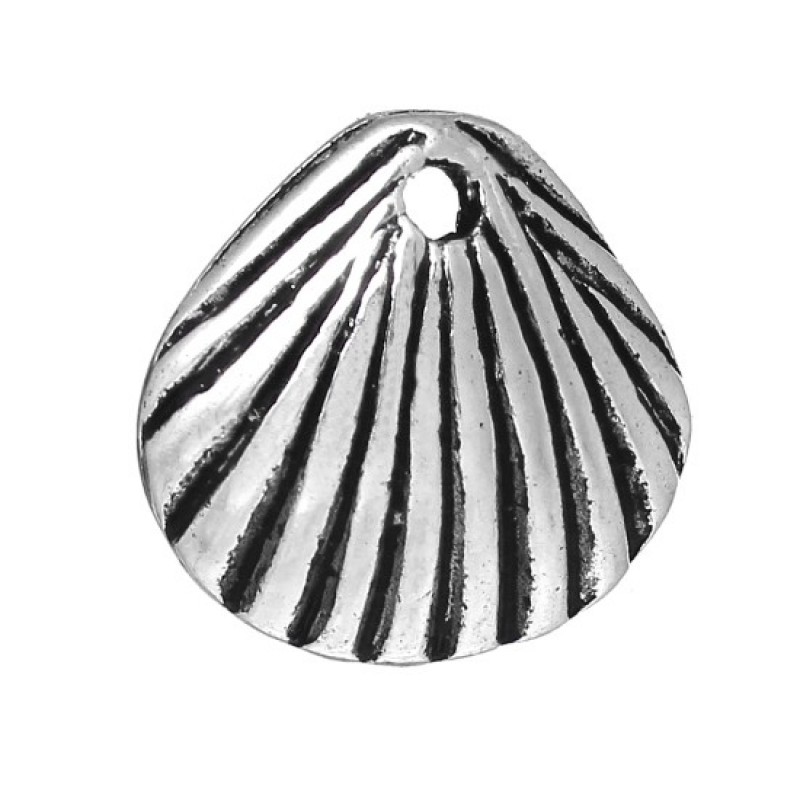 6 Breloques Coquillage Argenté 12x11mm