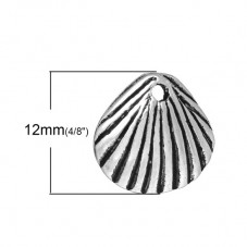 6 Breloques Coquillage Argenté 12x11mm