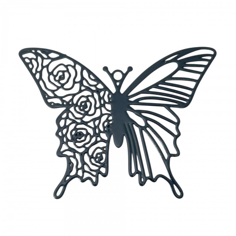 2 Breloques Pendentif Papillon Estampe Filigrane Ajouré Gris Foncé 40x31mm