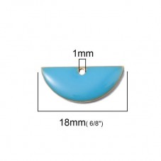 2 Breloques Demi-Cercle en Émail Bleu Métal Doré 18x8mm