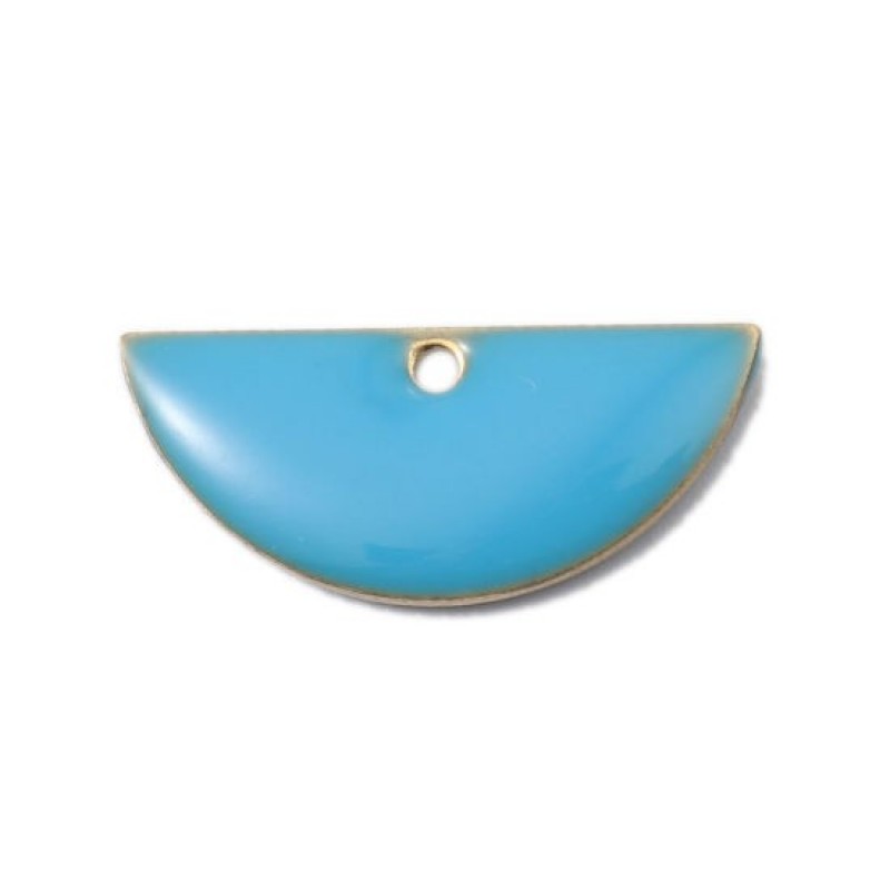 2 Breloques Demi-Cercle en Émail Bleu Métal Doré 18x8mm