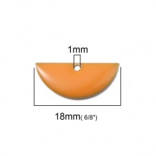 2 Breloques Demi-Cercle en Émail Orange Métal Doré 18x8mm
