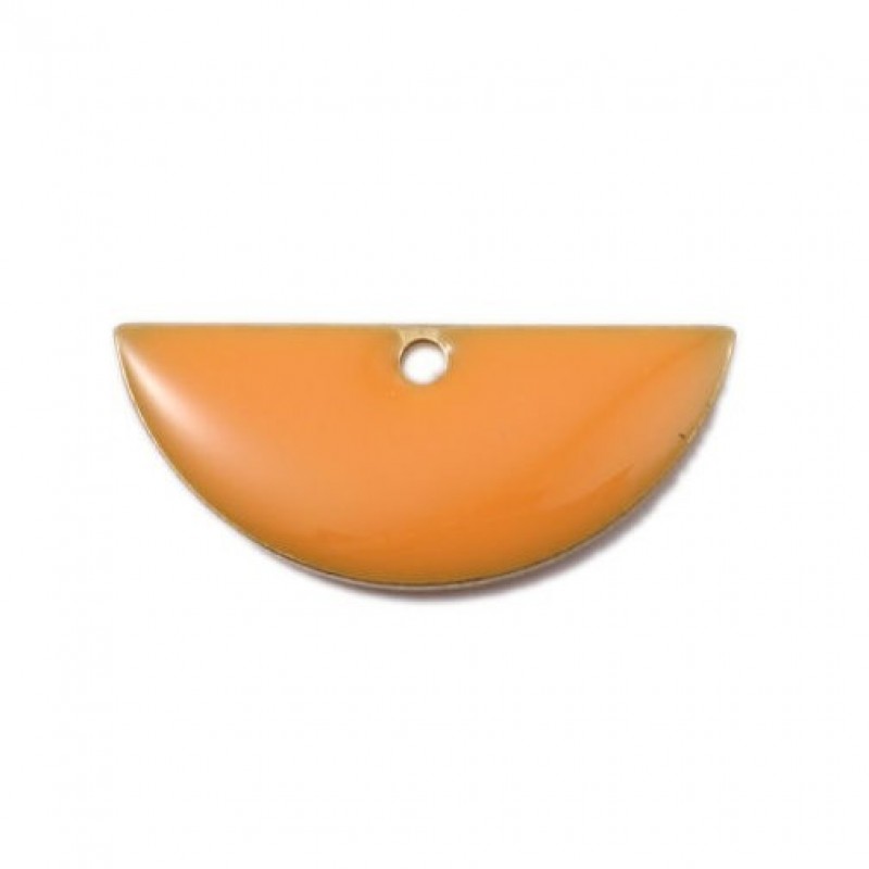 2 Breloques Demi-Cercle en Émail Orange Métal Doré 18x8mm