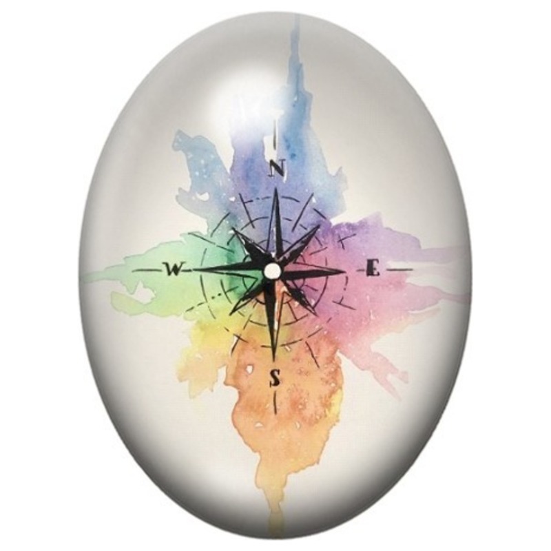 Cabochon en Verre Illustré Rose des Vents Aquarelle 13x18, 18x25 ou 30x40mm