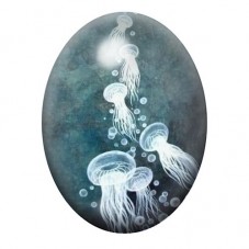Cabochon en Verre Illustré Méduses Blanches dans l’Eau Turquoise 13x18, 18x25 ou 30x40mm pour la création de bijoux fantaisie - 