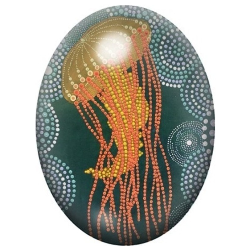 Cabochon en Verre Illustré Méduse Orange en Motifs Pointillés 13x18, 18x25 ou 30x40mm