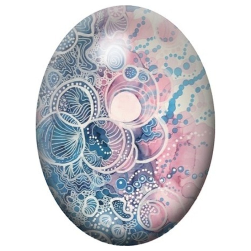 Cabochon en Verre Illustré Dentelle Abstraite Rose et Bleu 13x18, 18x25 ou 30x40mm