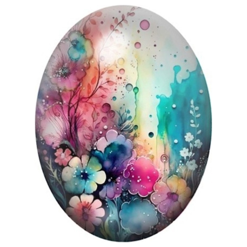 Cabochon en Verre Illustré Fleurs Aquarelle Roses et Turquoise 13x18, 18x25 ou 30x40mm