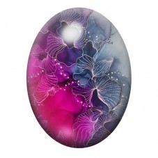 Cabochon en Verre Illustré Fleurs de Ginkgo Violettes et Fuchsia 13x18, 18x25 ou 30x40mm pour la création de bijoux fantaisie - 