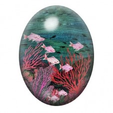 Cabochon en Verre Illustré Banc de Poissons Roses dans les Coraux 13x18, 18x25 ou 30x40mm pour la création de bijoux fantaisie -
